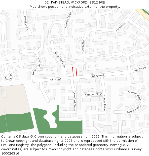 52, TWINSTEAD, WICKFORD, SS12 9RE: Location map and indicative extent of plot