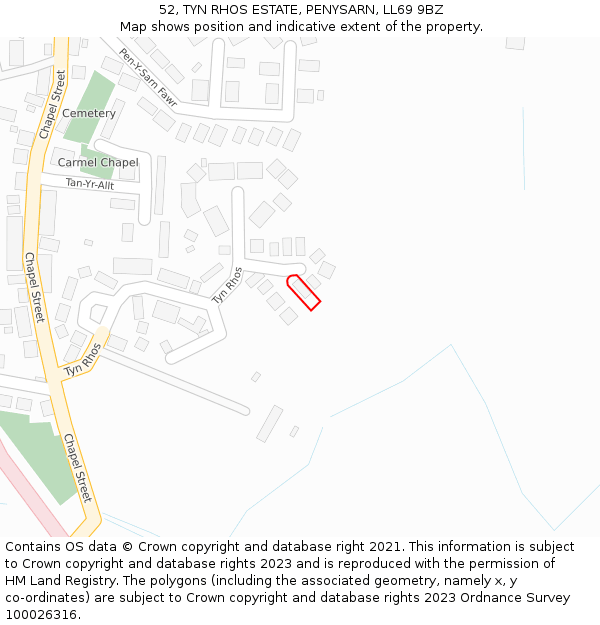 52, TYN RHOS ESTATE, PENYSARN, LL69 9BZ: Location map and indicative extent of plot