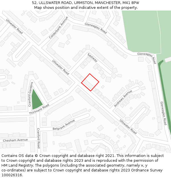 52, ULLSWATER ROAD, URMSTON, MANCHESTER, M41 8PW: Location map and indicative extent of plot