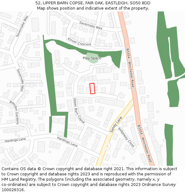 52, UPPER BARN COPSE, FAIR OAK, EASTLEIGH, SO50 8DD: Location map and indicative extent of plot