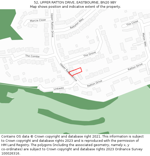 52, UPPER RATTON DRIVE, EASTBOURNE, BN20 9BY: Location map and indicative extent of plot