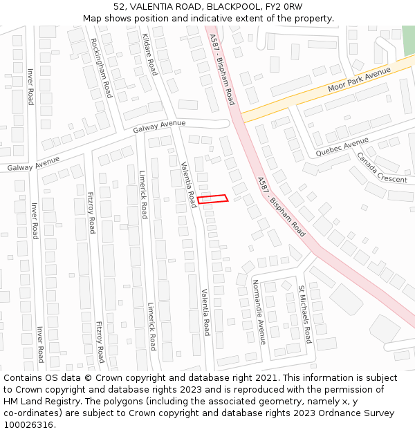 52, VALENTIA ROAD, BLACKPOOL, FY2 0RW: Location map and indicative extent of plot