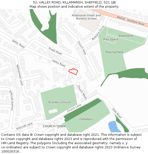 52, VALLEY ROAD, KILLAMARSH, SHEFFIELD, S21 1JB: Location map and indicative extent of plot