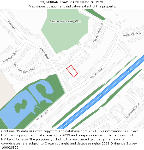 52, VERRAN ROAD, CAMBERLEY, GU15 2LJ: Location map and indicative extent of plot