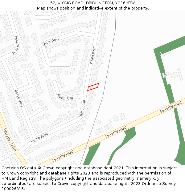 52, VIKING ROAD, BRIDLINGTON, YO16 6TW: Location map and indicative extent of plot