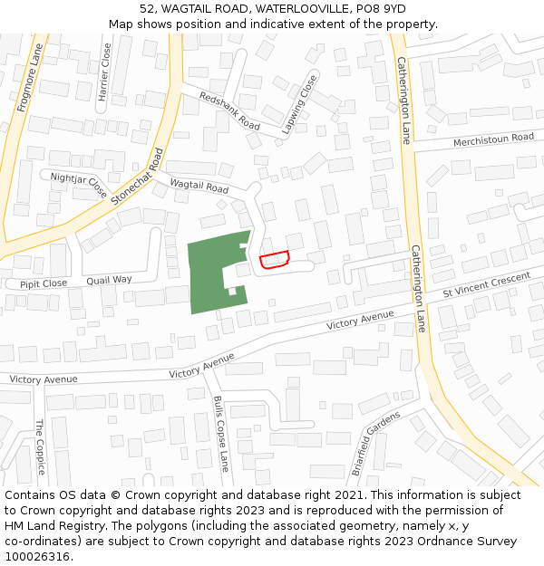 52, WAGTAIL ROAD, WATERLOOVILLE, PO8 9YD: Location map and indicative extent of plot