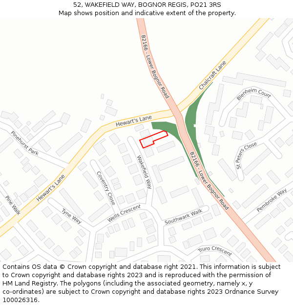 52, WAKEFIELD WAY, BOGNOR REGIS, PO21 3RS: Location map and indicative extent of plot