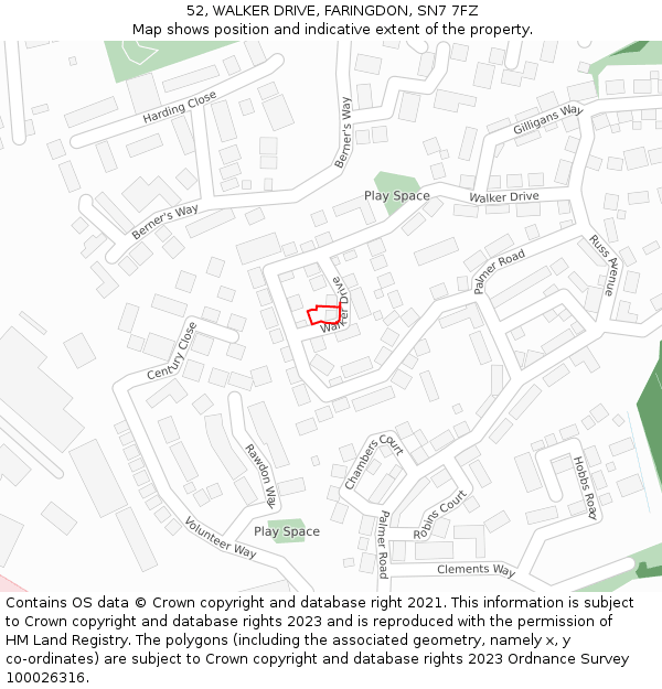 52, WALKER DRIVE, FARINGDON, SN7 7FZ: Location map and indicative extent of plot
