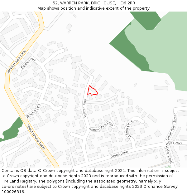 52, WARREN PARK, BRIGHOUSE, HD6 2RR: Location map and indicative extent of plot