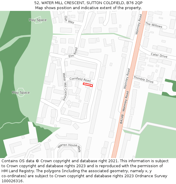 52, WATER MILL CRESCENT, SUTTON COLDFIELD, B76 2QP: Location map and indicative extent of plot