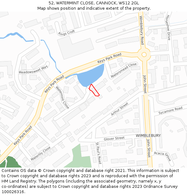 52, WATERMINT CLOSE, CANNOCK, WS12 2GL: Location map and indicative extent of plot