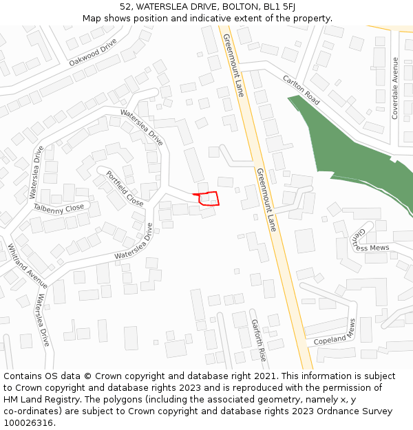 52, WATERSLEA DRIVE, BOLTON, BL1 5FJ: Location map and indicative extent of plot