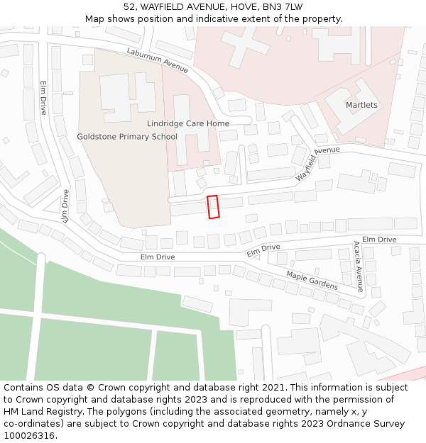 52, WAYFIELD AVENUE, HOVE, BN3 7LW: Location map and indicative extent of plot