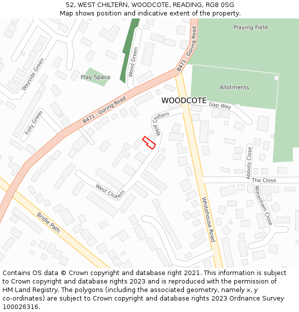 52, WEST CHILTERN, WOODCOTE, READING, RG8 0SG: Location map and indicative extent of plot