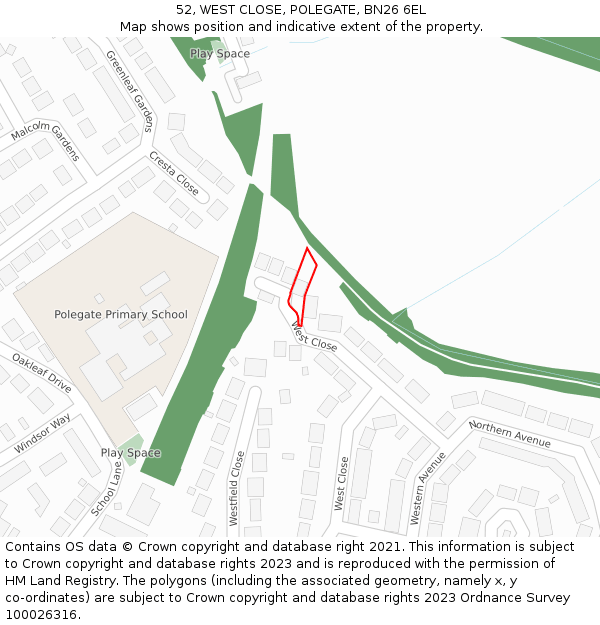 52, WEST CLOSE, POLEGATE, BN26 6EL: Location map and indicative extent of plot