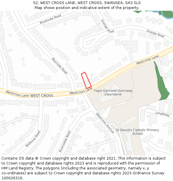 52, WEST CROSS LANE, WEST CROSS, SWANSEA, SA3 5LS: Location map and indicative extent of plot