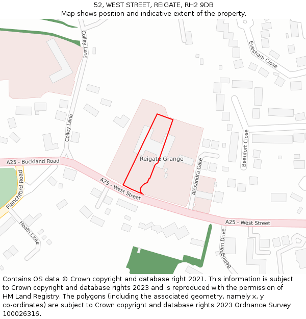 52, WEST STREET, REIGATE, RH2 9DB: Location map and indicative extent of plot