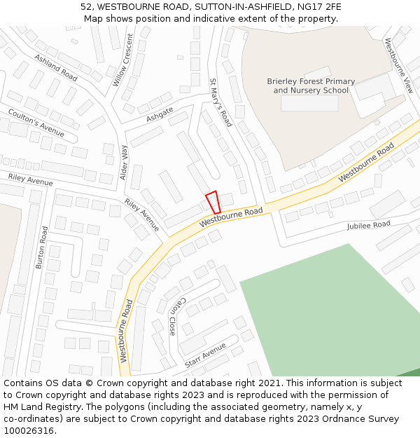 52, WESTBOURNE ROAD, SUTTON-IN-ASHFIELD, NG17 2FE: Location map and indicative extent of plot