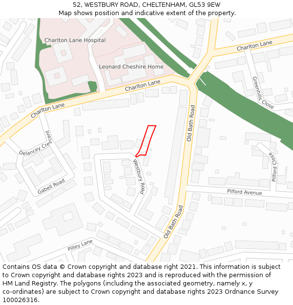 52, WESTBURY ROAD, CHELTENHAM, GL53 9EW: Location map and indicative extent of plot