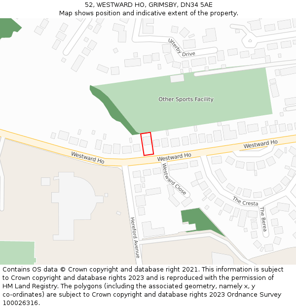 52, WESTWARD HO, GRIMSBY, DN34 5AE: Location map and indicative extent of plot