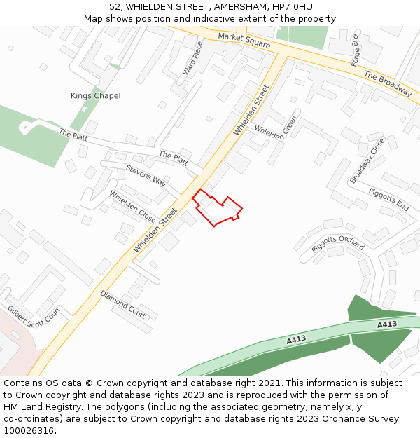 52, WHIELDEN STREET, AMERSHAM, HP7 0HU: Location map and indicative extent of plot