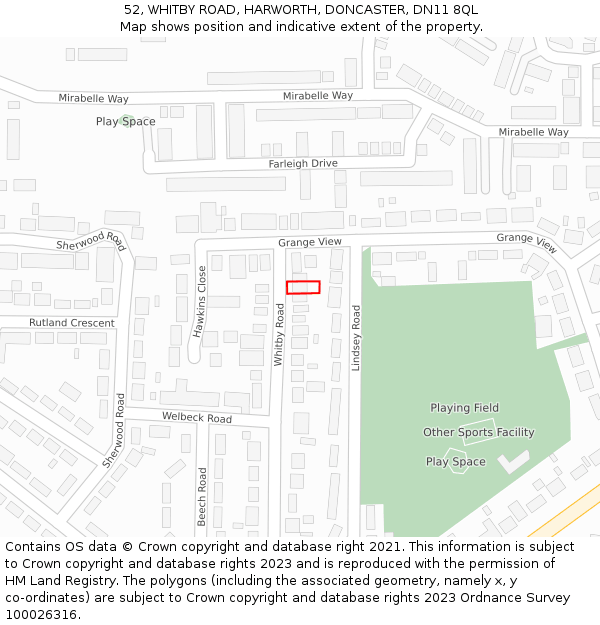 52, WHITBY ROAD, HARWORTH, DONCASTER, DN11 8QL: Location map and indicative extent of plot