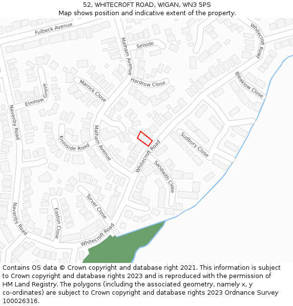 52, WHITECROFT ROAD, WIGAN, WN3 5PS: Location map and indicative extent of plot