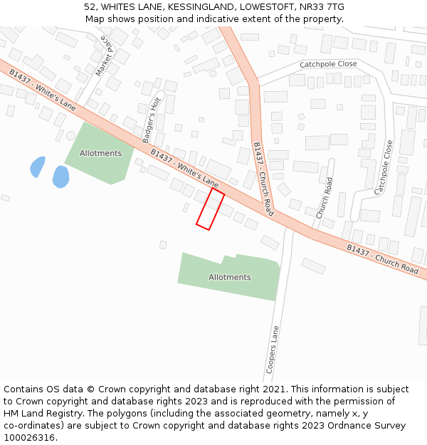 52, WHITES LANE, KESSINGLAND, LOWESTOFT, NR33 7TG: Location map and indicative extent of plot