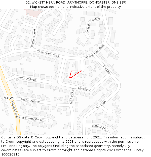 52, WICKETT HERN ROAD, ARMTHORPE, DONCASTER, DN3 3SR: Location map and indicative extent of plot
