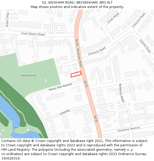 52, WICKHAM ROAD, BECKENHAM, BR3 6LT: Location map and indicative extent of plot