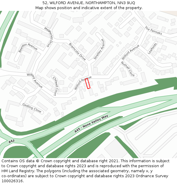 52, WILFORD AVENUE, NORTHAMPTON, NN3 9UQ: Location map and indicative extent of plot