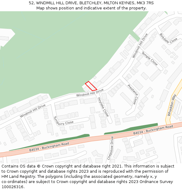 52, WINDMILL HILL DRIVE, BLETCHLEY, MILTON KEYNES, MK3 7RS: Location map and indicative extent of plot