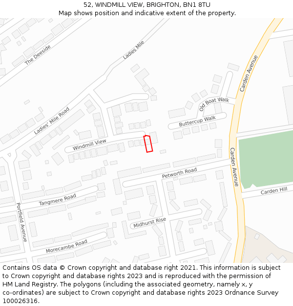 52, WINDMILL VIEW, BRIGHTON, BN1 8TU: Location map and indicative extent of plot