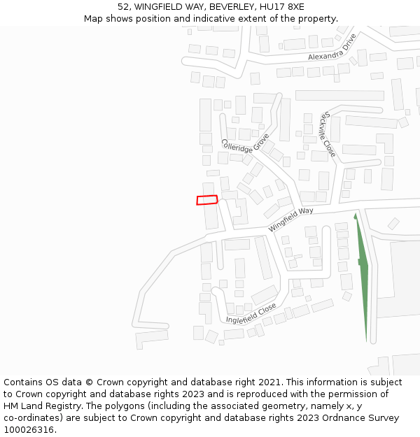 52, WINGFIELD WAY, BEVERLEY, HU17 8XE: Location map and indicative extent of plot