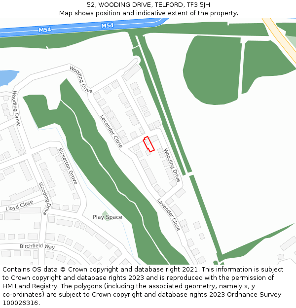 52, WOODING DRIVE, TELFORD, TF3 5JH: Location map and indicative extent of plot