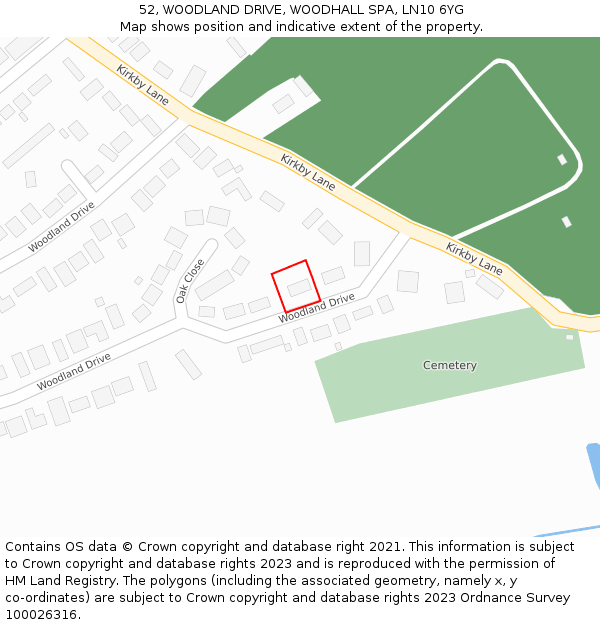 52, WOODLAND DRIVE, WOODHALL SPA, LN10 6YG: Location map and indicative extent of plot