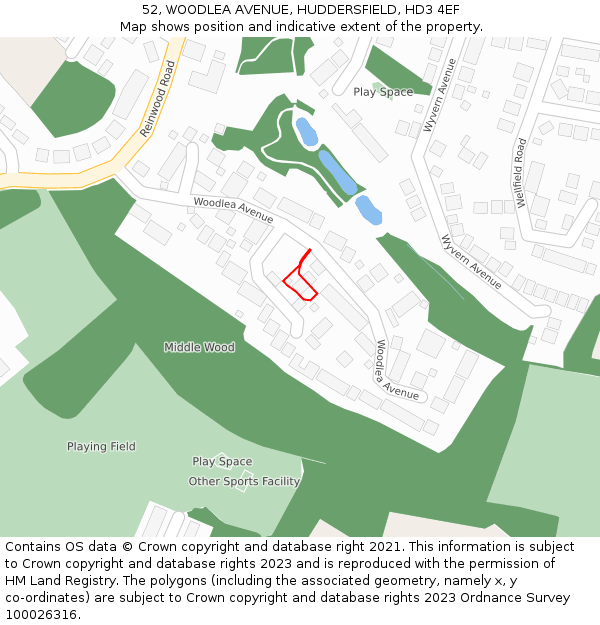 52, WOODLEA AVENUE, HUDDERSFIELD, HD3 4EF: Location map and indicative extent of plot