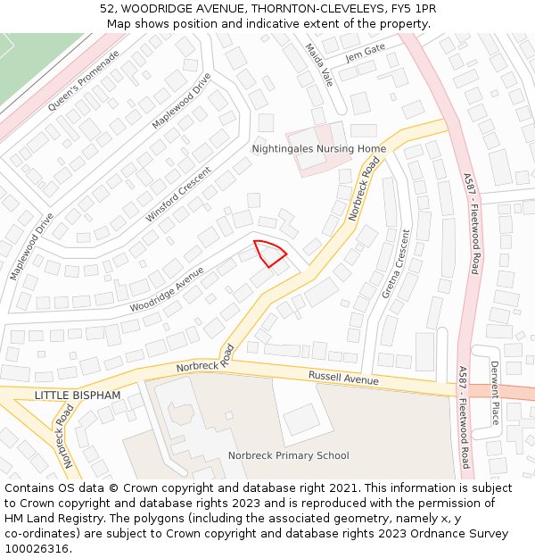 52, WOODRIDGE AVENUE, THORNTON-CLEVELEYS, FY5 1PR: Location map and indicative extent of plot