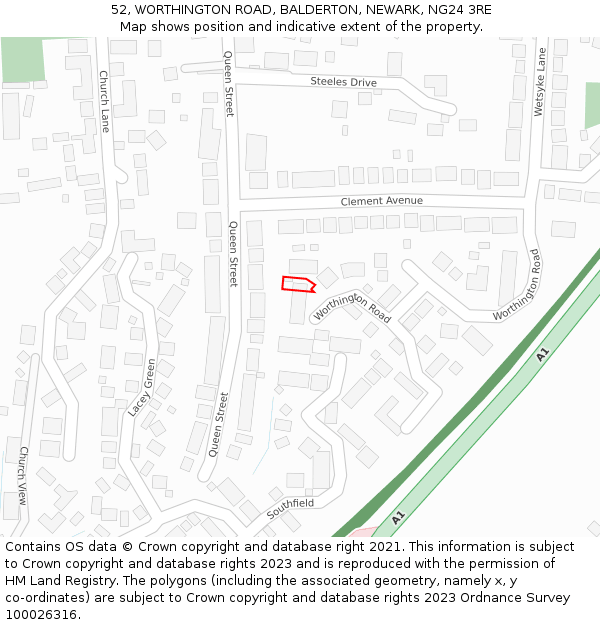 52, WORTHINGTON ROAD, BALDERTON, NEWARK, NG24 3RE: Location map and indicative extent of plot