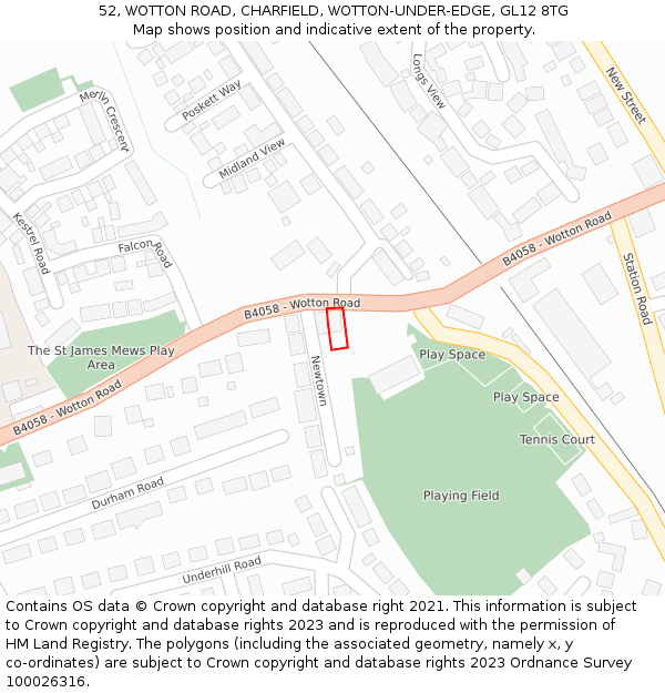 52, WOTTON ROAD, CHARFIELD, WOTTON-UNDER-EDGE, GL12 8TG: Location map and indicative extent of plot