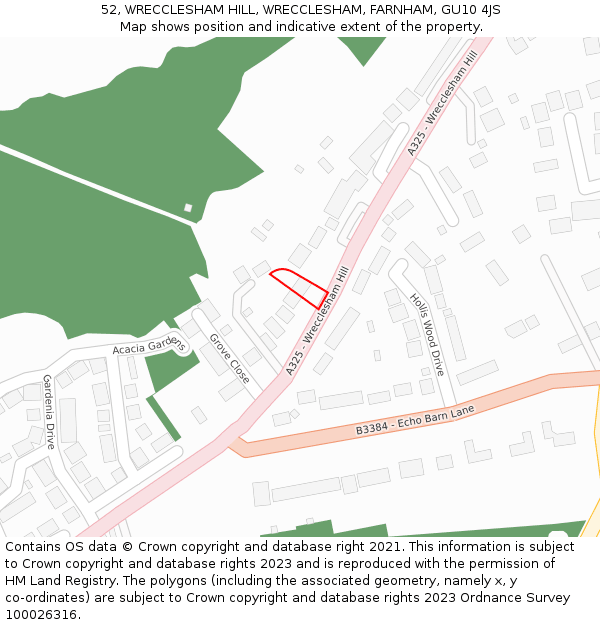 52, WRECCLESHAM HILL, WRECCLESHAM, FARNHAM, GU10 4JS: Location map and indicative extent of plot