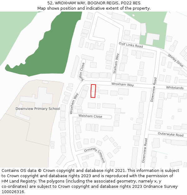 52, WROXHAM WAY, BOGNOR REGIS, PO22 8ES: Location map and indicative extent of plot