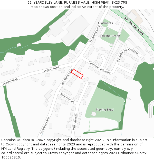 52, YEARDSLEY LANE, FURNESS VALE, HIGH PEAK, SK23 7PS: Location map and indicative extent of plot