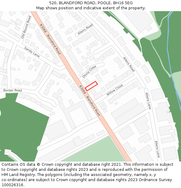 520, BLANDFORD ROAD, POOLE, BH16 5EG: Location map and indicative extent of plot