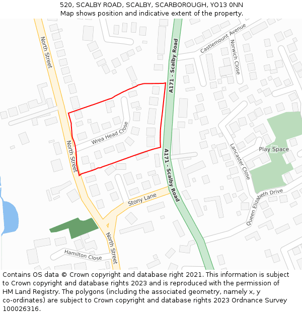 520, SCALBY ROAD, SCALBY, SCARBOROUGH, YO13 0NN: Location map and indicative extent of plot