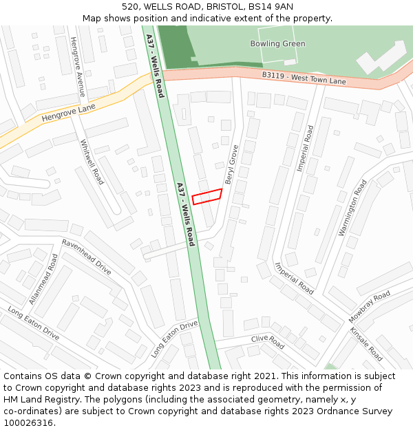 520, WELLS ROAD, BRISTOL, BS14 9AN: Location map and indicative extent of plot