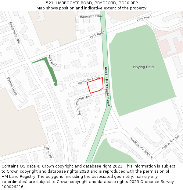 521, HARROGATE ROAD, BRADFORD, BD10 0EP: Location map and indicative extent of plot