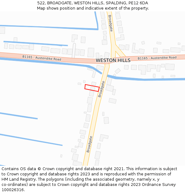 522, BROADGATE, WESTON HILLS, SPALDING, PE12 6DA: Location map and indicative extent of plot