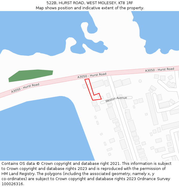 522B, HURST ROAD, WEST MOLESEY, KT8 1RF: Location map and indicative extent of plot