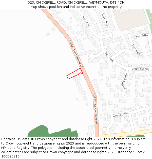 523, CHICKERELL ROAD, CHICKERELL, WEYMOUTH, DT3 4DH: Location map and indicative extent of plot